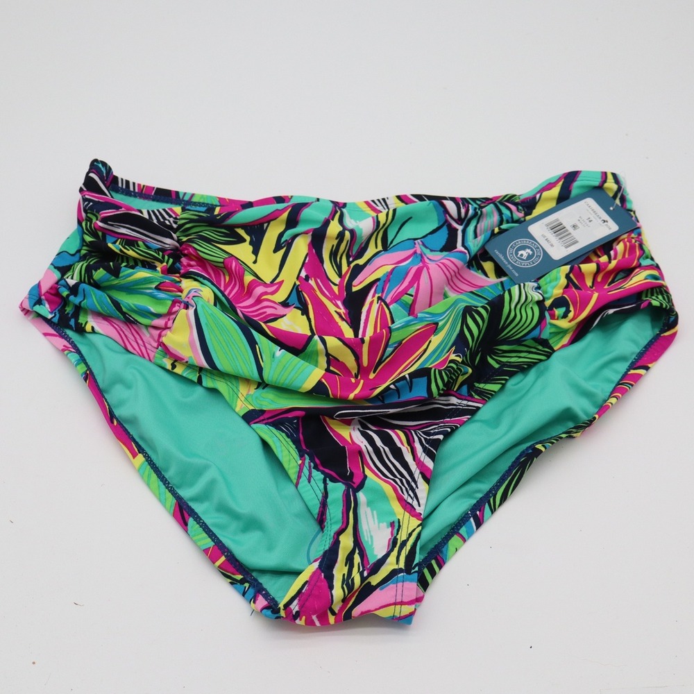 Caribbean Joe Swim Bottom Womens 14 RL3CC67 Multi Tropical Ruched New With Tags